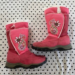 Hanna Andersson pink suede fur-lined snow boot